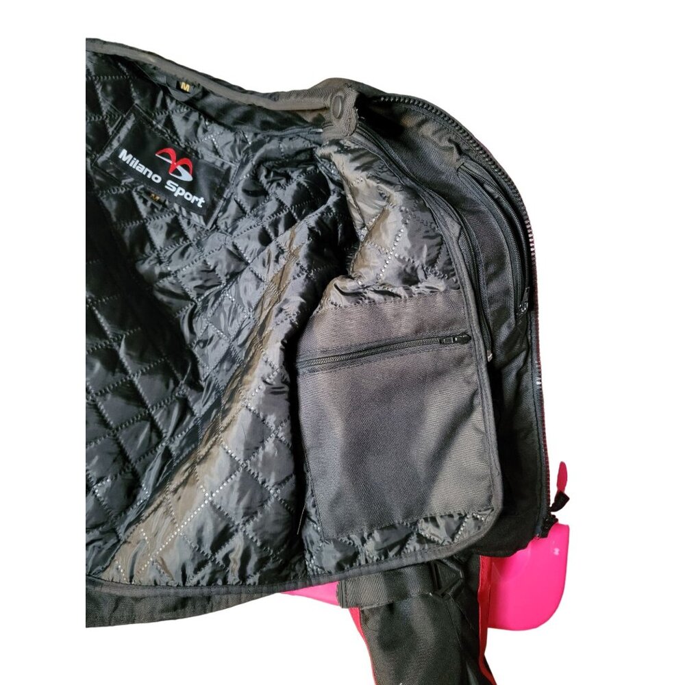 Milano Sport Mens Motorcycle Jacket Med Black Red Padded Detachable Liner - Picture 14 of 16